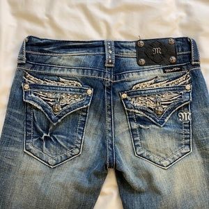 Miss Me low rise bedazzled flare jeans